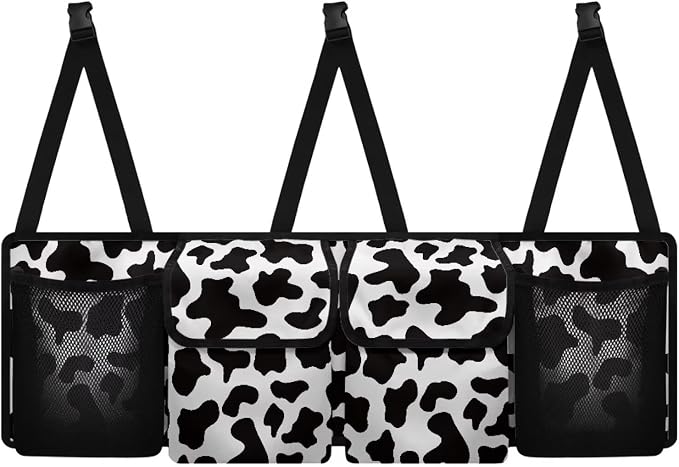 Black Cow Spots Car Trunk Organizer Sturdy Car Storage Organizer Auto Hanging Seat Back Storage for SUV,Truck,Van