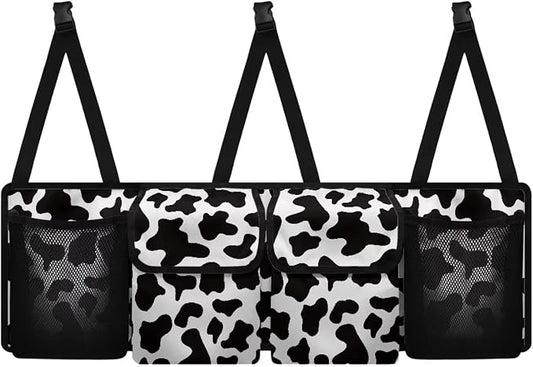 Black Cow Spots Car Trunk Organizer Sturdy Car Storage Organizer Auto Hanging Seat Back Storage for SUV,Truck,Van