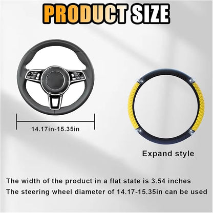 Bling Soft Leather Steering Wheel Cover, 15 Inch Colorful Rhinestones Auto Elastic Protector with Crystal Diamond for Women Girls, Car Accessories for Most Cars, SUVs (Yellow)