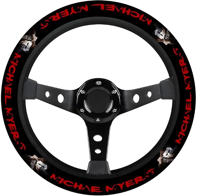 GENANY White Mask Horror Steering Wheel Cover, Non Slip Polyester Car Wheel Protector for Car SUV Truck, Universal 15 Inch