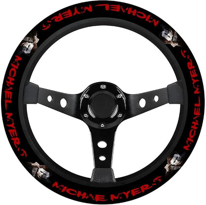 GENANY White Mask Horror Steering Wheel Cover, Non Slip Polyester Car Wheel Protector for Car SUV Truck, Universal 15 Inch
