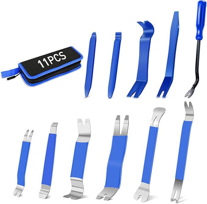 GOOACC 11PCS Trim Removal Tool Kit, Metal & Nylon Pry Tools Set for Car Door Panel, Dashboard, Audio, Clips, Fastener Remover w/Storage Box – Blue
