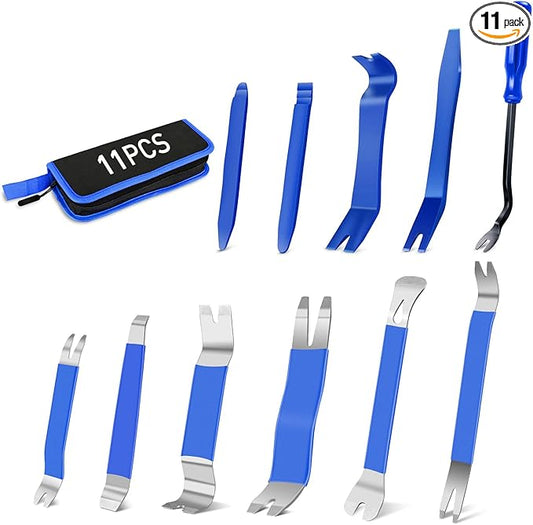 GOOACC 11PCS Trim Removal Tool Kit, Metal & Nylon Pry Tools Set for Car Door Panel, Dashboard, Audio, Clips, Fastener Remover w/Storage Box – Blue