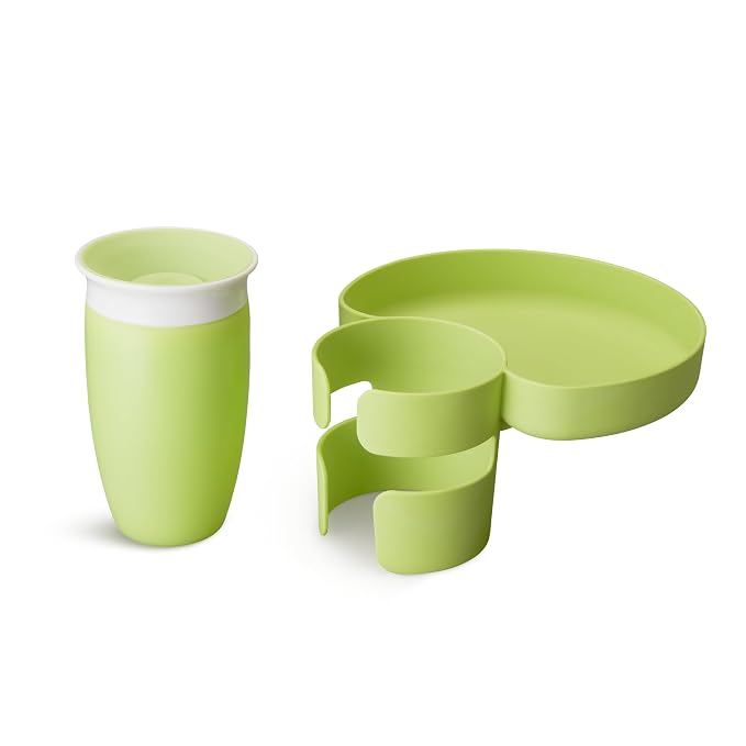 Munchkin Carseat Tray with Miracle 360 Sippy Cup for Toddlers 1-3 - Travel & Road Trip Accessory for Kids, Mess-Free Snacking and Spill Proof Drinking in The Car, Green