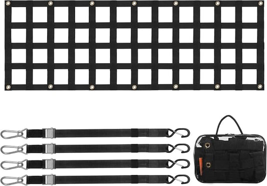 VEVOR Tailgate Net, 60 in x 18 in, Truck Bed Extender Tailgate Cargo Net with 4 Adjustable Buckle Straps, Extendable & Durable, Suitable for Truck, Trailer, Pickup, SUV