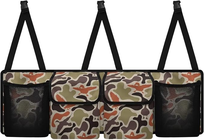 Duck Camouflage Hanging Car Organizer Waterproof Car Trunk Organizer with Lid Large Capacity Backseat Hanging Storage Bag with 4 Pockets for Most Cars,SUV,Sedan