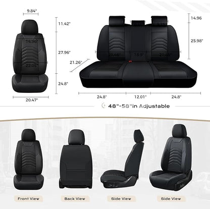 Coverado Car Seat Covers, 5 Seats Black Seat Covers for Cars, Front and Back Seat Cover for Cars Luxury Faux Leather Waterproof Seat Covers Car Seat Protector Universal Fit for Most Cars Trucks SUV