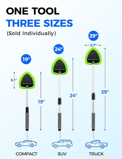 XINDELL Windshield Cleaner Tool – Car Interior Window Cleaning Kit with Extendable Handle & 4 Microfiber Pads, Auto Wiper Inside Windshield Brush for Car & Home Windows