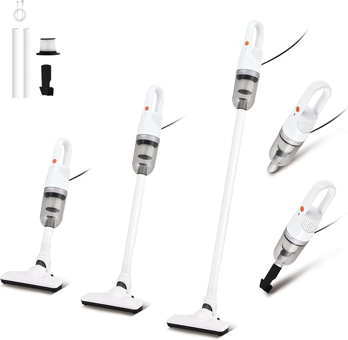 Corded Handheld Vacuum Cleaner,Ultra-Lightweight Mini Portable Vacuums for Home, 6 in 1 Stick Vac Cleaners for Car,Pet Hair(White Corded)