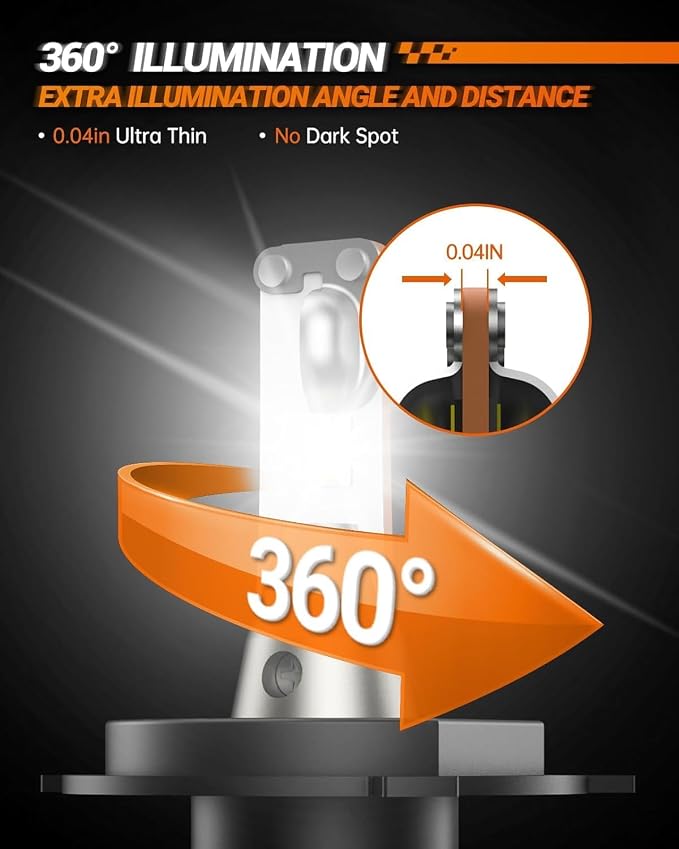 SEALIGHT H4 LED Bulbs, L2 9003 HB2 24,000LM Super Brightness 6000K Cool White Fog Bulbs, IP68 Waterproof, Plug and Play, 15000RPM Turbo Fan, 60000Hrs Lifespan, 1:1 Size Driving Bulbs, Pack of 2