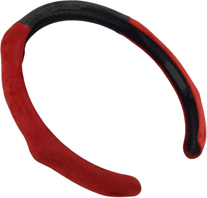 Quick Install Sporty Suede Steering Wheel Cover with Red Grips Universal fit Any 14 ½ to 15 inches Car SUV Pickup Steering Wheel
