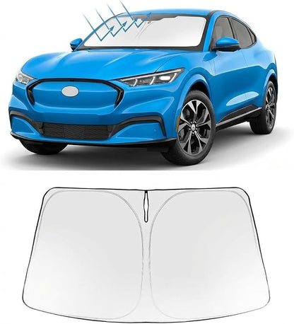 Proadsy Windshield Sun Shade for Ford Mustang Mach-E 2021-2026 Foldable Front Sunshade Protector Sun Visor Blocks UV Rays Keep Car Cooler Accessories