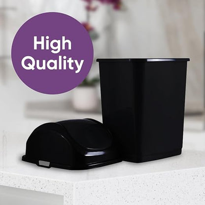 Superio Kitchen Trash Can with Swing Top Lid 9 Gallon Slim Waste Bin 37 Qt Sturdy Plastic Garbage Can Medium Recycling Bin for Office, Bathroom, Under Counter, Dorm, Bedroom (Black-2 Pack)