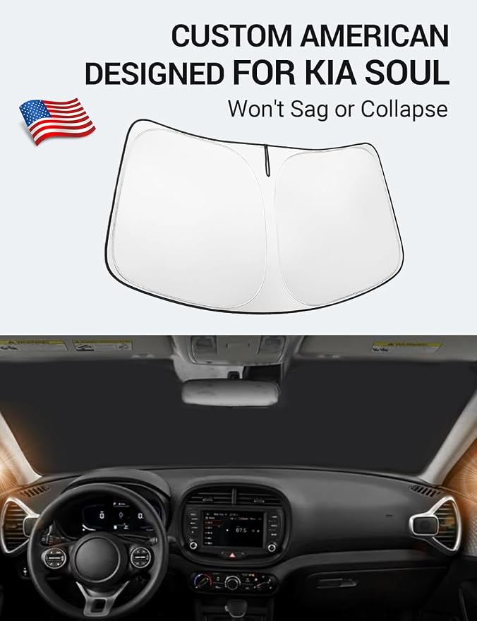 Proadsy 2026 Upgrade Windshield Sun Shade Custom Fit Kia Soul 2020-2025 2026 4-Layer Foldable Front Sunshade Protector Sun Visor Blocks UV Rays Keep Car Cooler