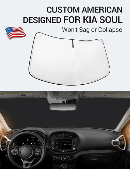 Proadsy 2026 Upgrade Windshield Sun Shade Custom Fit Kia Soul 2020-2025 2026 4-Layer Foldable Front Sunshade Protector Sun Visor Blocks UV Rays Keep Car Cooler