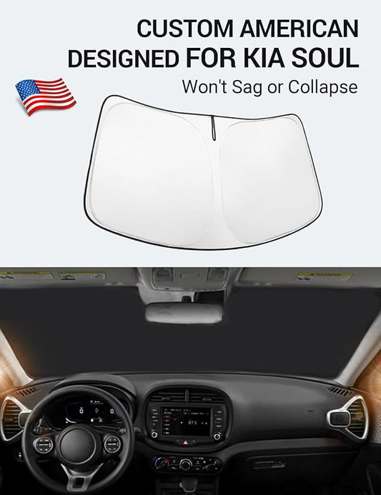 Proadsy 2026 Upgrade Windshield Sun Shade Custom Fit Kia Soul 2020-2025 2026 4-Layer Foldable Front Sunshade Protector Sun Visor Blocks UV Rays Keep Car Cooler