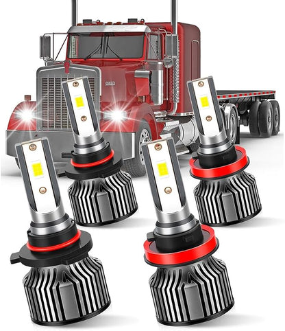 For Kenworth T680 T880 2013 2014 2015 2016 2017 2018 2019 2020 Light Bulb 6000K White High & Low Beam, Ultra Bright with Fan, 4-Pack