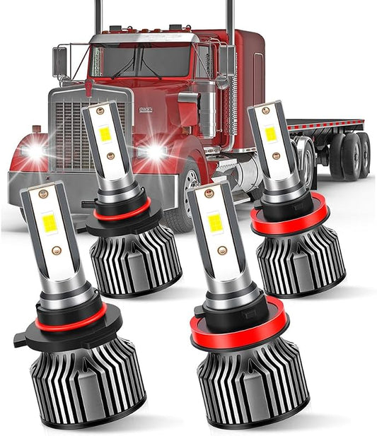 For Kenworth T680 T880 2013 2014 2015 2016 2017 2018 2019 2020 Light Bulb 6000K White High & Low Beam, Ultra Bright with Fan, 4-Pack