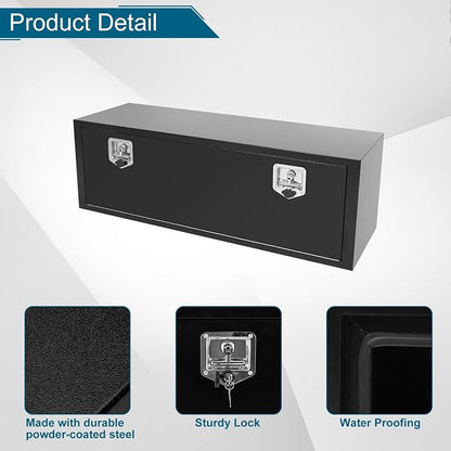 48"X14"X16" Underbody Truck Box Black Heavy Duty Steel Trailer Box Pick Up Truck Tool Box Storage Organizer w/Lock & eys