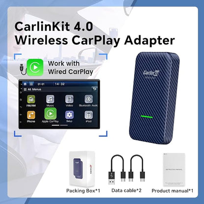 Carlinkit Wireless CarPlay Adapter for iPhone, 4.0 Adapter Convert Wired to Wireless, Support Android Auto, Voice, Music, GPS, Keys, etc. CPC200-CP2A, Blue