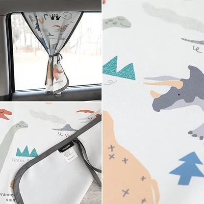 Magnetic Car Sun Shade Curtain for Side Window – Sun Blocker and UV Protector for Baby, Kids, and Pets – Universal Fit with Built-in Magnets for Steel-Framed Door (Dinosaur)