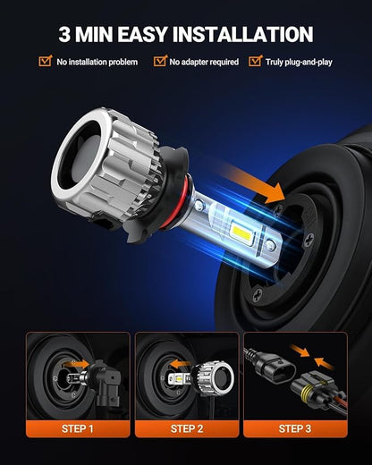 SEALIGHT 9012 LED Bulbs, 50000LM 6500K Cool White Bulbs, IP68 Waterproof, 9012 Bulbs with 25000RPM Cooling Fan, 60,000HRS+ Lifespan, 1:1 Size Plug N Play, Pack of 2