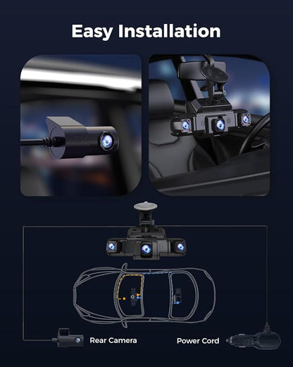 360 View 4 Channel Dash Cam Front and Rear Left Right Inside Camera for Cars, GPS and 5G Band WiFi, Night Vision, 160 Wide Angle, WDR, 24H Parking Mode, Supercapacitor, Included 128GB Card