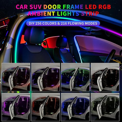 Car SUV Door Frame Ambient Light Lighting, Car Door Ambient Lights LED RGB, Automotive Auto Interior USB Neon Accent Lights Strip Accessories, App Remote Control Music Sync, Acrylic, 4 Pack*9.84ft