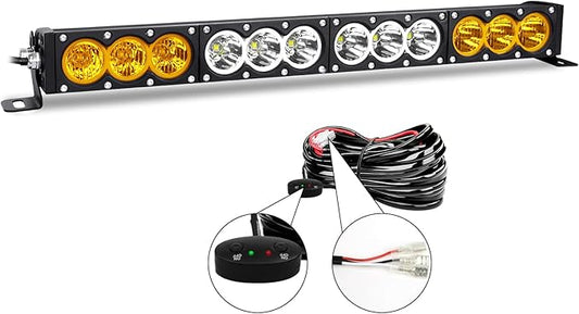 AUXTINGS 22 inch Single Row Dual Color LED Light Bar 120W Off Road Light Bar White Amber Combo LED Work Light Truck UTV 4x4 Cars SUVs ATVs Boats Fog Driving Light with Wiring Harness kit