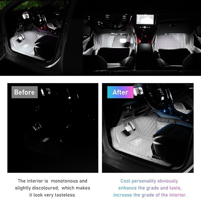 Ohleats Car LED Strip Light, 48 LED RGB Auto Interior Atmosphere Lights, Cigarette Lighter Under Dash Ambient Night Light, Interior Lamp Lighting Kit (White, USB)