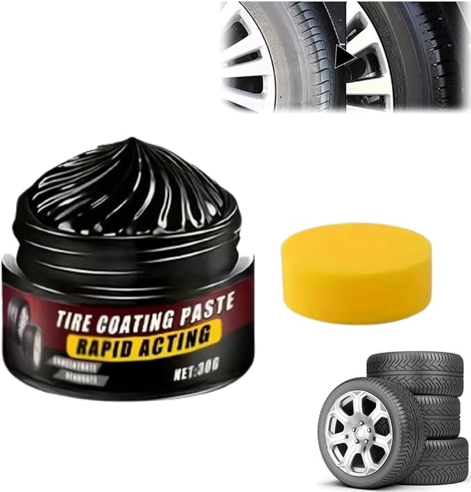 Tire Coating Paste,Premium Tire Coating & Trim Restorer,Powerful Wheel Cleaning Refurbish Wax,Long-Lasting UV Protection,Bring Back the Deep Black Shine to Rubber and Plastic