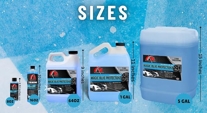 Magic Super Blue Tire Shine Protectant 128 Fl Oz – Long Lasting High Gloss Dressing for Vinyl, Rubber & Plastic - Silicone based Formula – Safe for Cars, Trucks, RVs, & More (1 Gallon)