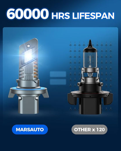 Marsauto H13 9008 Bulb, 48,000LM Super Brighter, 6000k Cool White H13 Off Road Light or Fog Light Bulbs, Pack of 2