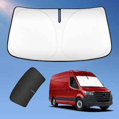 Sun Shade Sunshade for Mercedes Benz Freightliner Sprinter & Sprinter 2007-2025 2026 Windshield Cover, 4-Layers Sun Shield 250T Silver Sun Visor Foldable Window Shade Blocks UV Rays Van Accessories