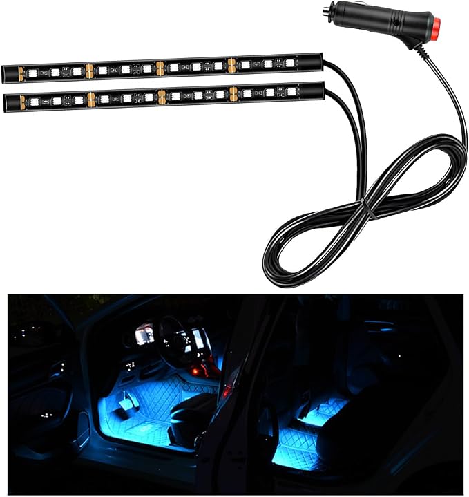 Ohleats Car LED Strip Light, 24 LED RGB Auto Interior Atmosphere Lights, Cigarette Lighter Under Dash Ambient Night Light, Interior Decorative Lamp Lighting Kit Car Accessories (Ice Blue)