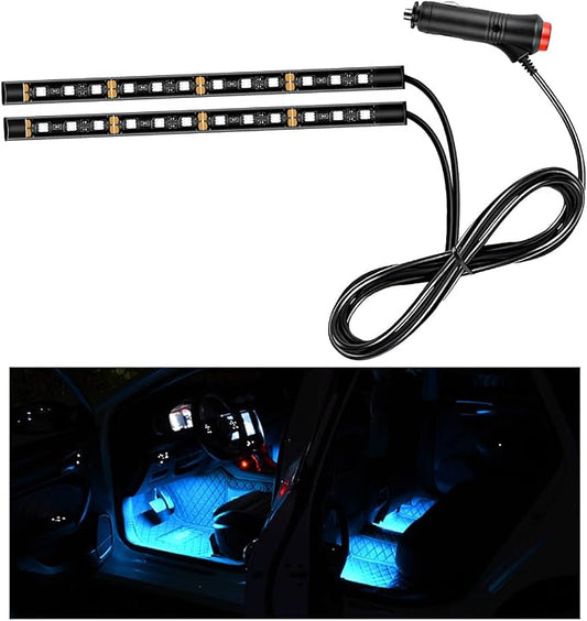 Ohleats Car LED Strip Light, 24 LED RGB Auto Interior Atmosphere Lights, Cigarette Lighter Under Dash Ambient Night Light, Interior Decorative Lamp Lighting Kit Car Accessories (Ice Blue)