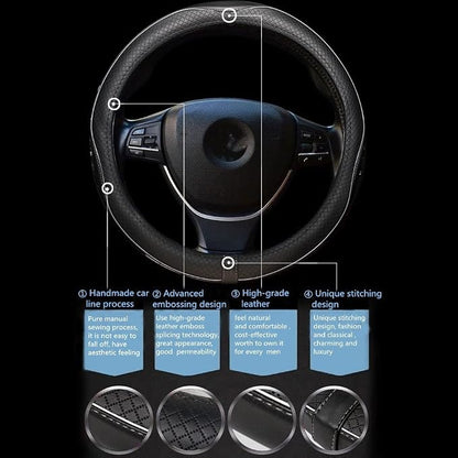 Car Steering Wheel Cover, Anti-Slip, Safety, Soft, Breathable, Heavy Duty, Thick, Full Surround, Sports Style (Black with White Line)