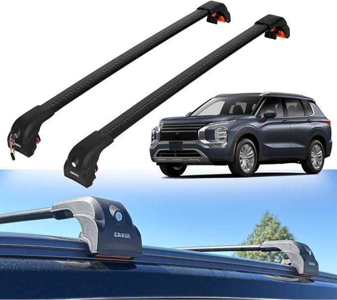 ERKUL Roof Rack Cross Bars for Mitsubishi Outlander & Outlander PHEV 2022-2026 (Not fit for Outlander Sport) | Aero Aluminum Crossbars with Smart Clamp System | Compatible with Flush Rails - Black