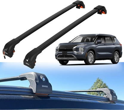 ERKUL Roof Rack Cross Bars for Mitsubishi Outlander & Outlander PHEV 2022-2026 (Not fit for Outlander Sport) | Aero Aluminum Crossbars with Smart Clamp System | Compatible with Flush Rails - Black