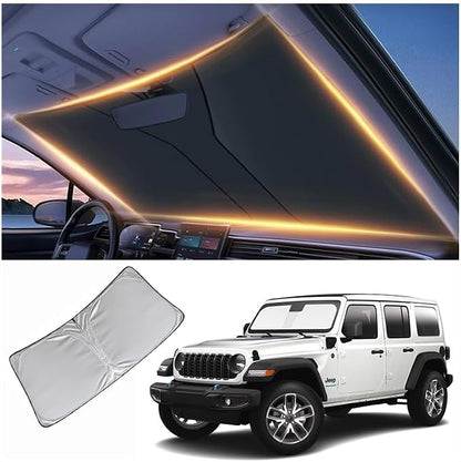 Windshield Sun Shade for Jeep Wrangler TJ JK JL & Gladiator JT 2/4 Door Front Window Shades Cover for 1986-2024 2025 2026 Wrangler Windshield Sun Visor Protector Car Accessories