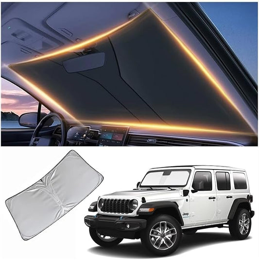 Windshield Sun Shade for Jeep Wrangler TJ JK JL & Gladiator JT 2/4 Door Front Window Shades Cover for 1986-2024 2025 2026 Wrangler Windshield Sun Visor Protector Car Accessories