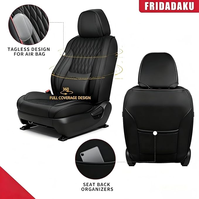 Car Seat Covers , Luxury Breathable Waterproof Faux Leatherette Car Seat Covers Cushion Protectors with Lumbar Support, Car Seat Cushion, Universal Fit Most Cars (FULL BLACK, Full Set - 5 Seats)