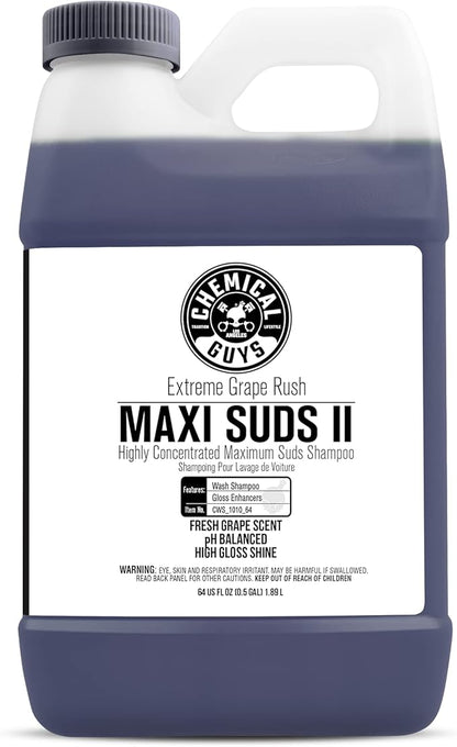 Chemical Guys CWS/1010/64 Maxi-Suds II Foaming Car Wash Soap (Works with Foam Cannons, Foam Guns or Bucket Washes) Safe for Cars, Trucks, Motorcycles, RVs & More, 64 fl. Oz (Half Gallon), Grape Scent