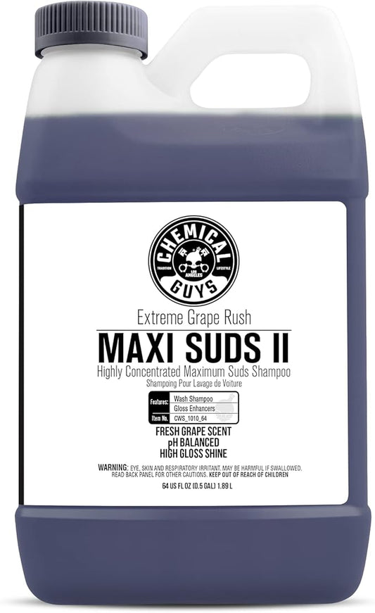 Chemical Guys CWS/1010/64 Maxi-Suds II Foaming Car Wash Soap (Works with Foam Cannons, Foam Guns or Bucket Washes) Safe for Cars, Trucks, Motorcycles, RVs & More, 64 fl. Oz (Half Gallon), Grape Scent