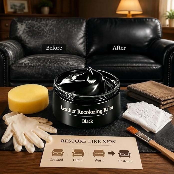 Leather Recoloring Balm, Leather & Vinyl Color Restorer Conditioner – Repairs Faded & Scratched Leather Color