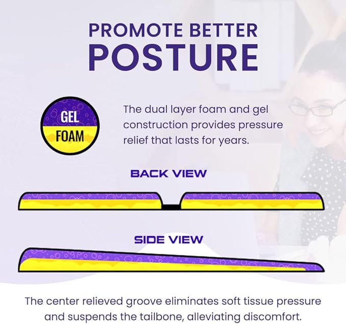 G Seat LITE Travel Gel Foam Cushion | Back Pain, Sciatica, Pressure Relief | Relieves Tailbone Discomfort, Promote Healthy Posture | Ergonomic Comfort | Car, Commute, Airplane and Travel - Gray