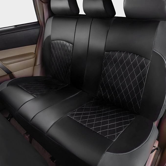 Universal Deluxe Pu Luxury Vinyl Faux Leather Car Seat Covers Full Set, Airbag Compatible, Breathable, Fit for Most Sedans, Vans, SUVs (Black and Gray)