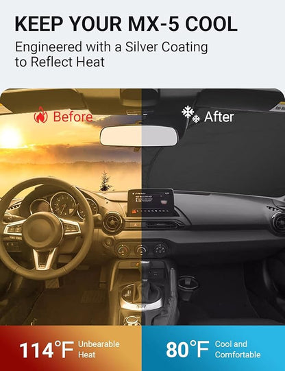 Proadsy 2026 Upgrade Front Windshield Sun Shade Foldable Sunshade Protector Custom Fit MX-5 Miata Convertible 2016-2026 MX5 Accessories