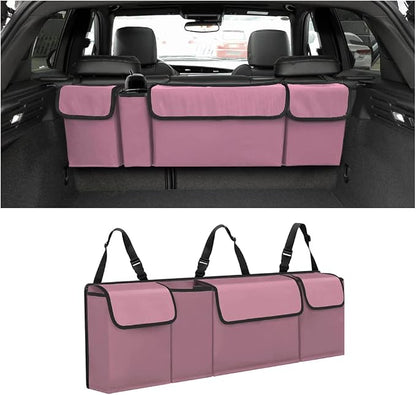 AUCELI Car Trunk Organizer, Backseat Hanging Large Storage with Adjustable Straps, Waterproof Collapsible Cargo Bag with 4 Pockets, Sturdy Space Saver Frees Trunk Floor for SUV, Truck, MPV