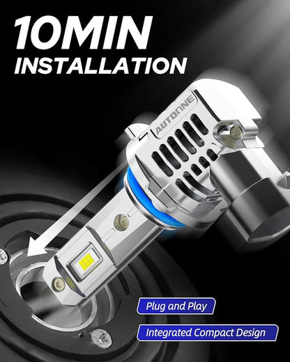 AUTOONE H11/H8/H9 9005/HB3 Light Bulbs Combo, 150,000LM Brightness, Canbus 1:1 Mini Size 6500K White IP68 Automotive Replacement